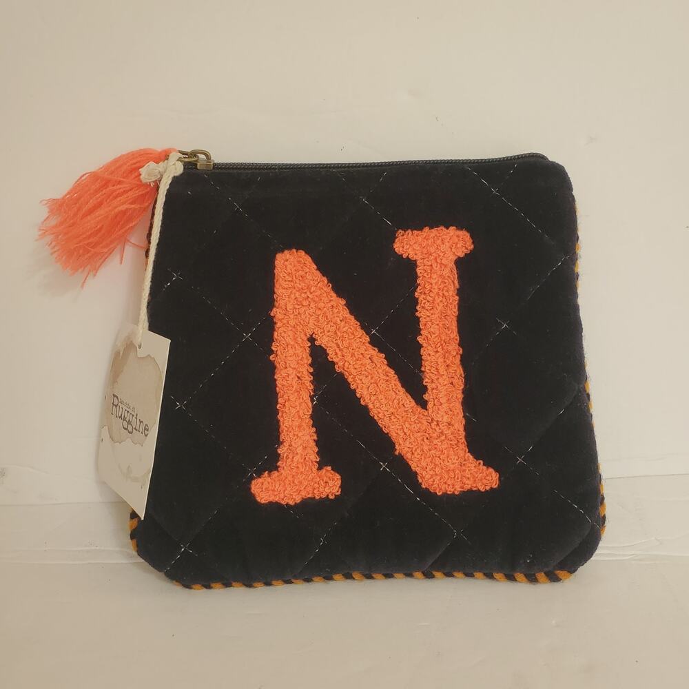 NWT Macchia di Ruggine Quilted Monogram N Pouch Velvet Clutch
